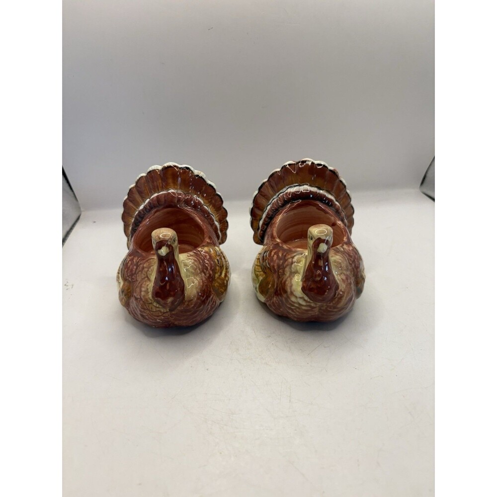 Yankee Candle Ceramic Turkey Candle Holders Holiday Thanksgiving Set of 2 2012
